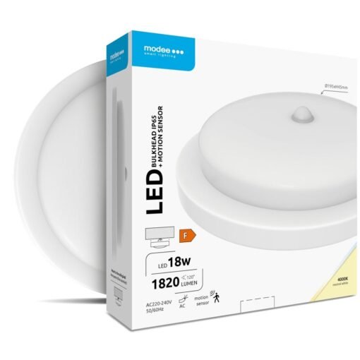 Modee LED Πλαφονιέρα Στρογγυλή 18W 4000K (D195x45mm) IP65+Ανιχνευτή Κίνησης (1820 lumen) Λευκή ERP 3