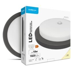 Modee LED Πλαφονιέρα Στρογγυλή 18W 4000K (D195x45mm) IP65+Ανιχνευτή Κίνησης (1820 lumen) Μαύρη ERP