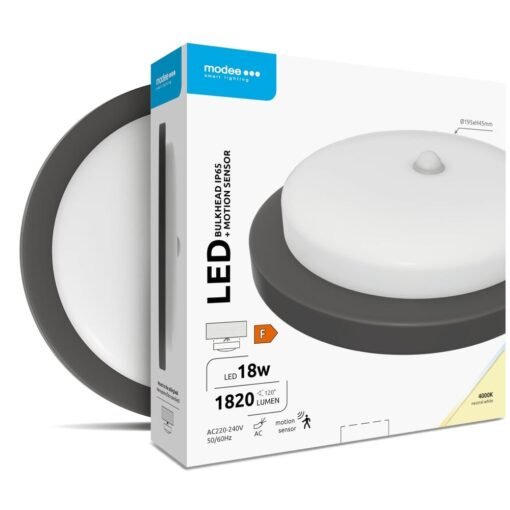 Modee LED Πλαφονιέρα Στρογγυλή 18W 4000K (D195x45mm) IP65+Ανιχνευτή Κίνησης (1820 lumen) Μαύρη ERP 3