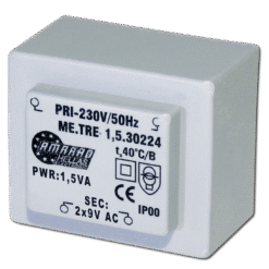 TRM-090-15-2 Πακτωμένος μετασχηματιστής 2X9V 1,5VA