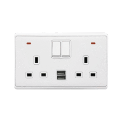 LONDON DOUBLE SOCKET 2P BUTTON SWITCH NEON+USB WH